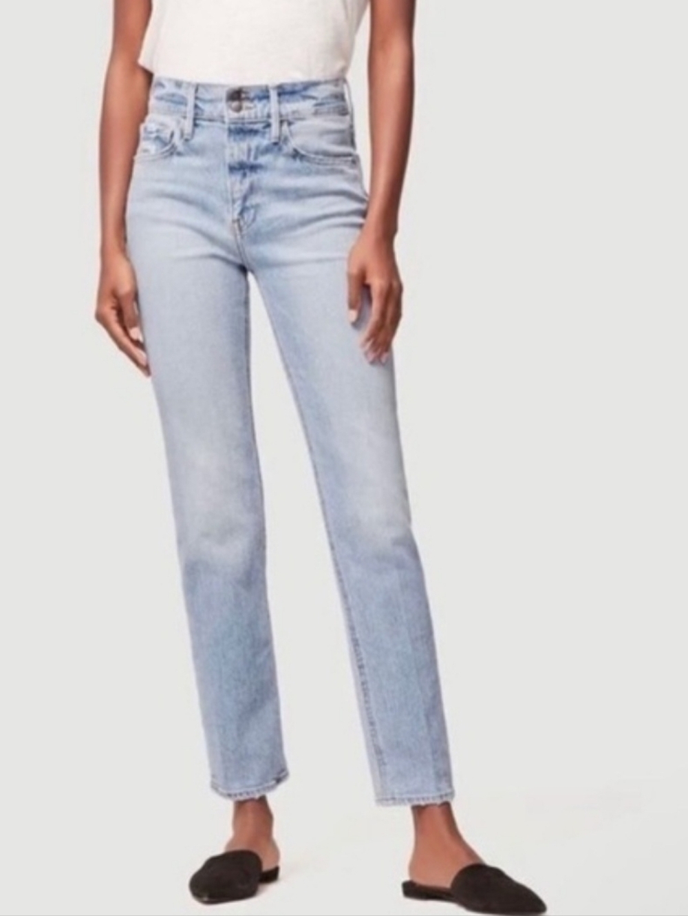 FRAME Le Sylvie Slender Straight Jeans Size 27 Light Wash High Rise Denim - Picture 1 of 12